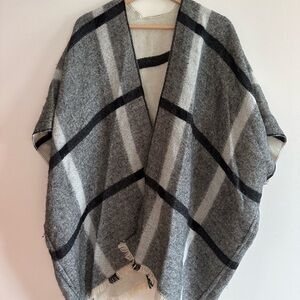 Gray Plaid Reversible Women's Cape Sweater with arm holes
